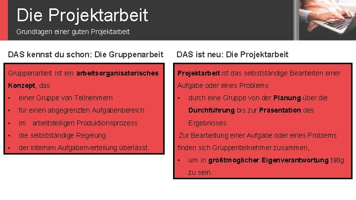 Die Projektarbeit Grundlagen einer guten Projektarbeit DAS kennst du schon: Die Gruppenarbeit DAS ist