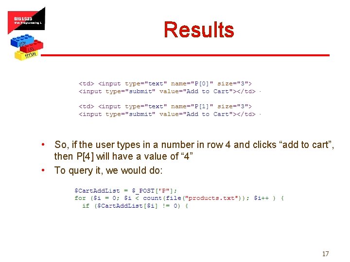 Results • So, if the user types in a number in row 4 and