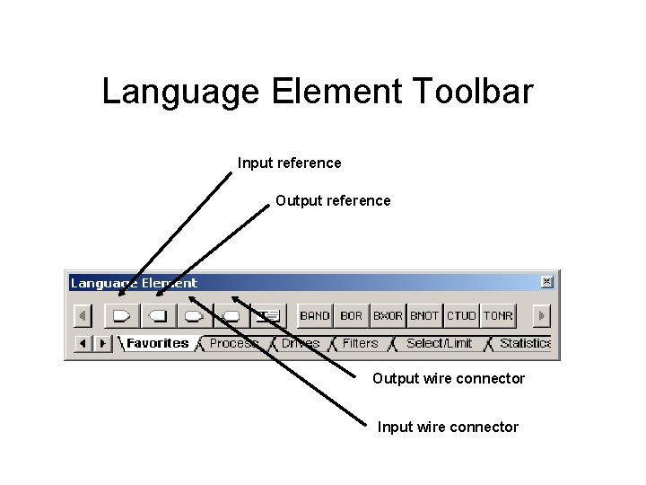 Language Element Toolbar Input reference Output wire connector Input wire connector Language Element Toolbar Input reference Output wire connector Input wire connector