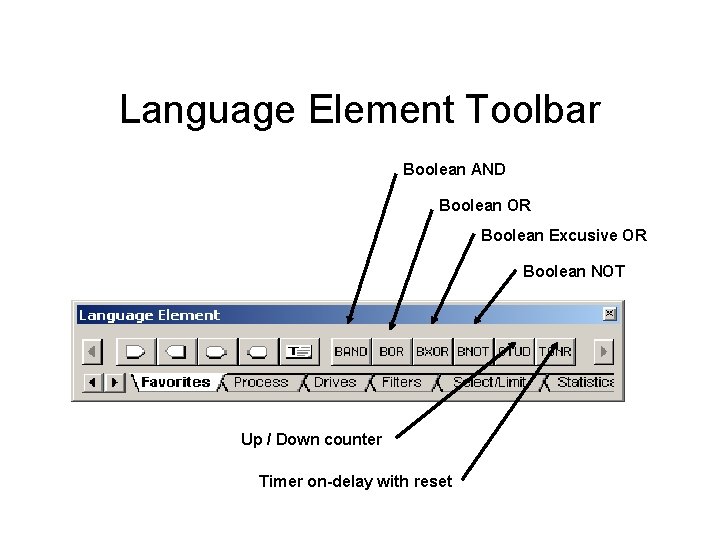 Language Element Toolbar Boolean AND Boolean OR Boolean Excusive OR Boolean NOT Up / Language Element Toolbar Boolean AND Boolean OR Boolean Excusive OR Boolean NOT Up /