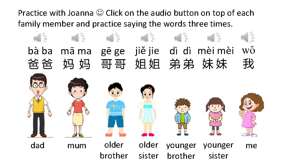 Practice with Joanna Click on the audio button on top of each family member