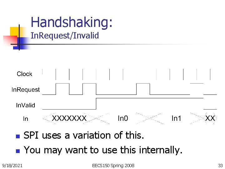 Handshaking: In. Request/Invalid n n 9/18/2021 SPI uses a variation of this. You may