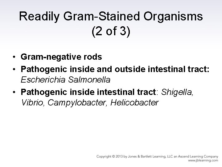Readily Gram-Stained Organisms (2 of 3) • Gram-negative rods • Pathogenic inside and outside