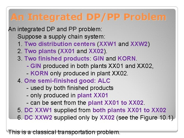 An Integrated DP/PP Problem An integrated DP and PP problem: Suppose a supply chain