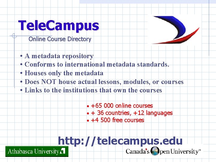 Tele. Campus Online Course Directory • A metadata repository • Conforms to international metadata