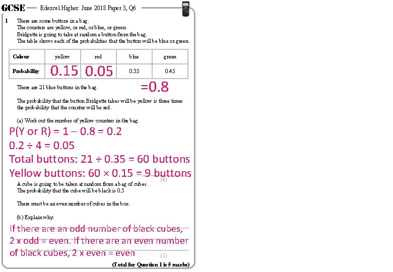 GCSE 1 Edexcel Higher: June 2018 Paper 3, Q 6 There are some buttons