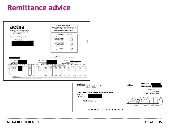 Remittance advice AETNA BETTER HEALTH Aetna Inc. 15 