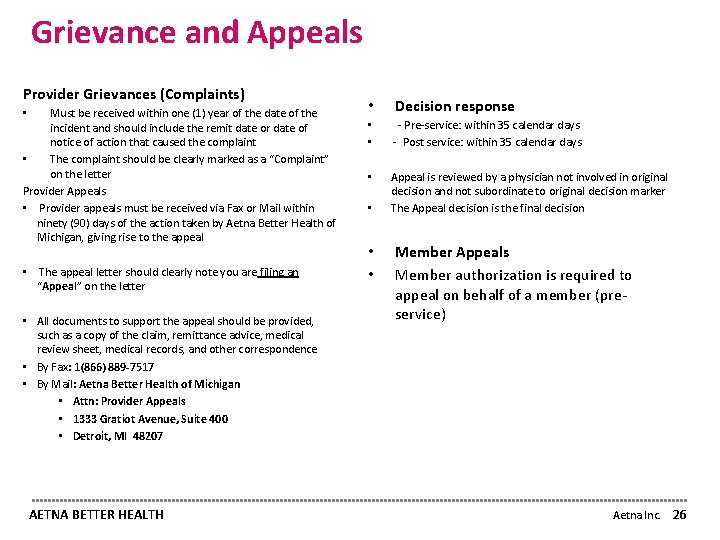 Grievance and Appeals Provider Grievances (Complaints) Must be received within one (1) year of