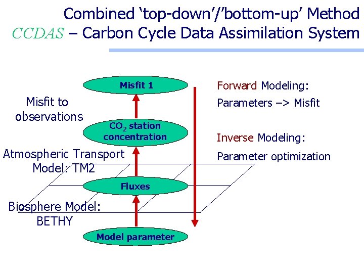 Combined ‘top-down’/’bottom-up’ Method CCDAS – Carbon Cycle Data Assimilation System Misfit 1 Misfit to