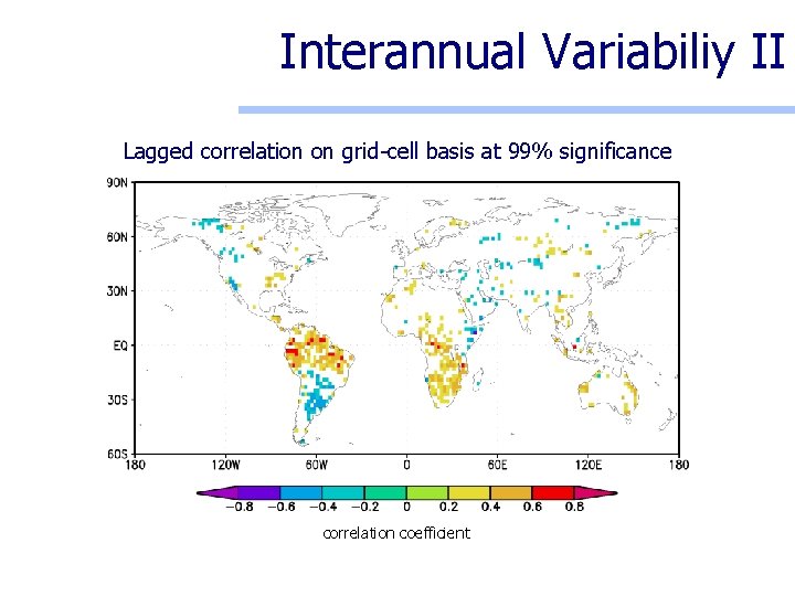 Interannual Variabiliy II Lagged correlation on grid-cell basis at 99% significance correlation coefficient 