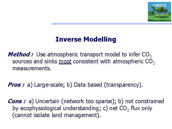 CAMELS Inverse Modelling Method : Use atmospheric transport model to infer CO 2 sources
