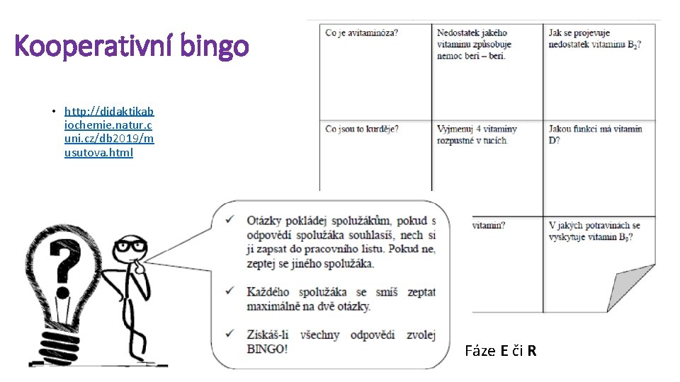 Kooperativní bingo • http: //didaktikab iochemie. natur. c uni. cz/db 2019/m usutova. html Fáze