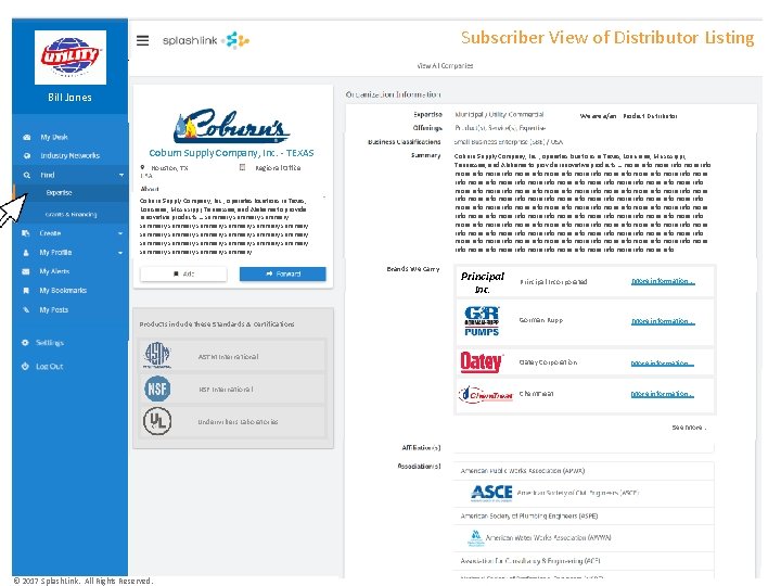 Subscriber View of Distributor Listing OEM Inc. Bill Jones We are a/an: Product Distributor