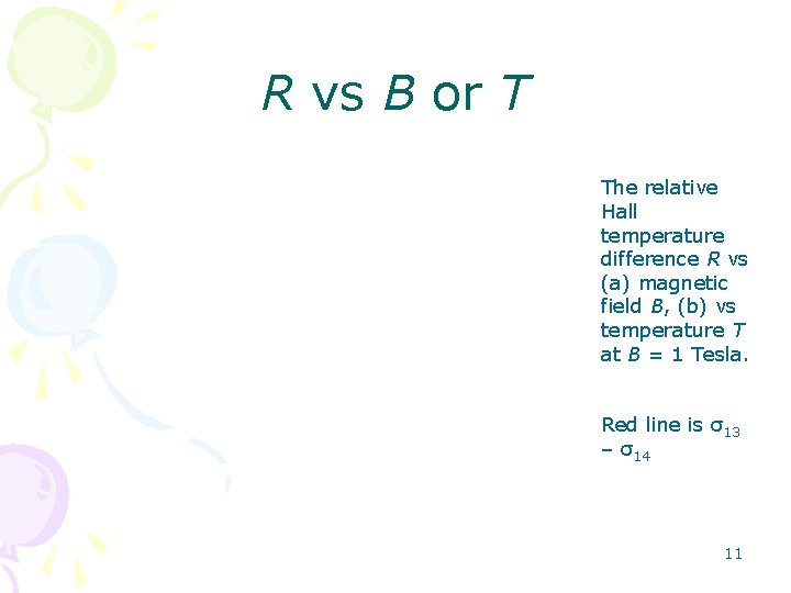 R vs B or T The relative Hall temperature difference R vs (a) magnetic