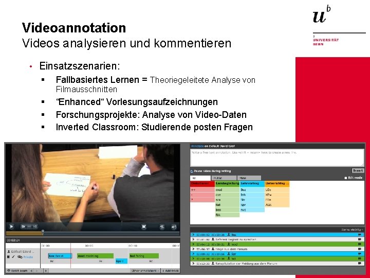 Videoannotation Videos analysieren und kommentieren • Einsatzszenarien: § Fallbasiertes Lernen = Theoriegeleitete Analyse von