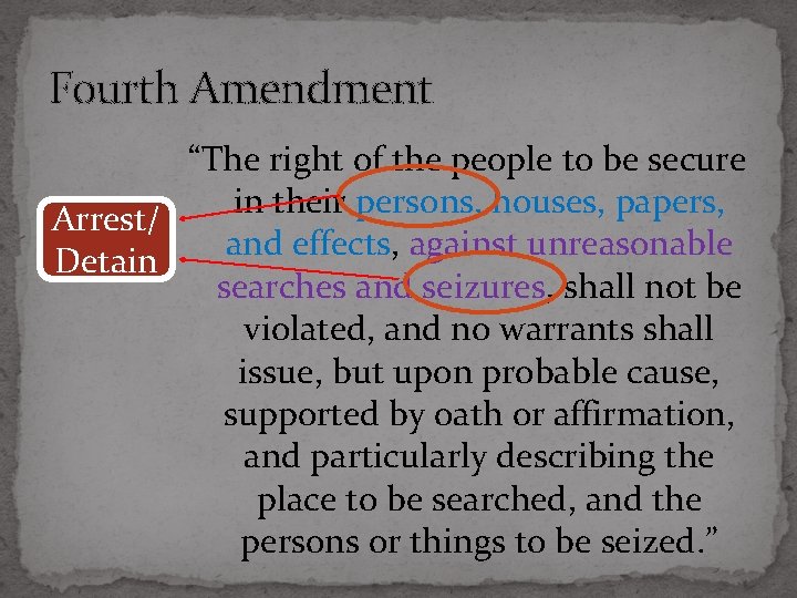 Fourth Amendment “The right of the people to be secure in their persons, houses,