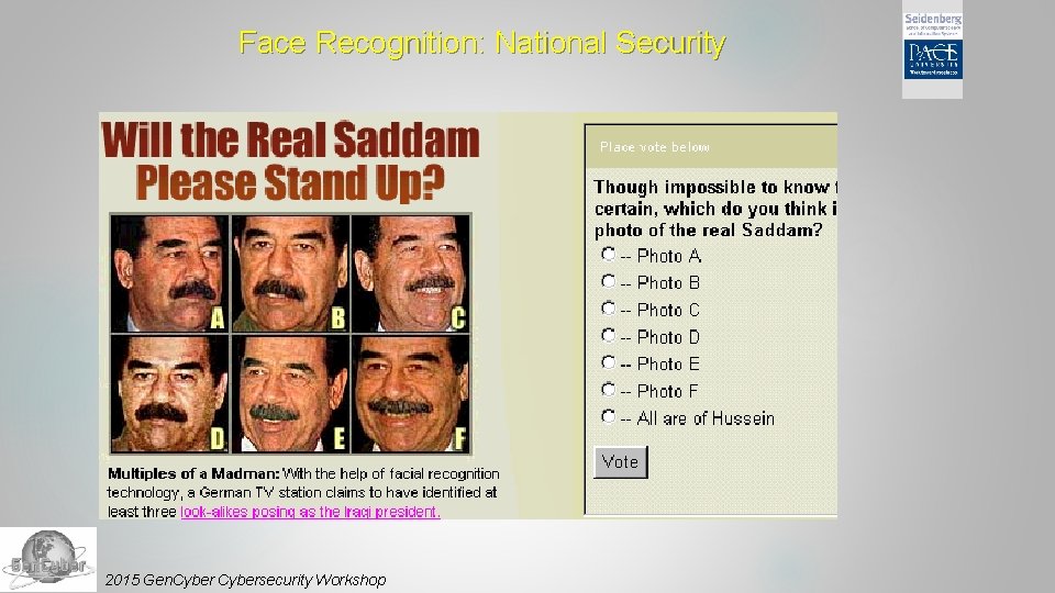 Face Recognition: National Security 2015 Gen. Cybersecurity Workshop 