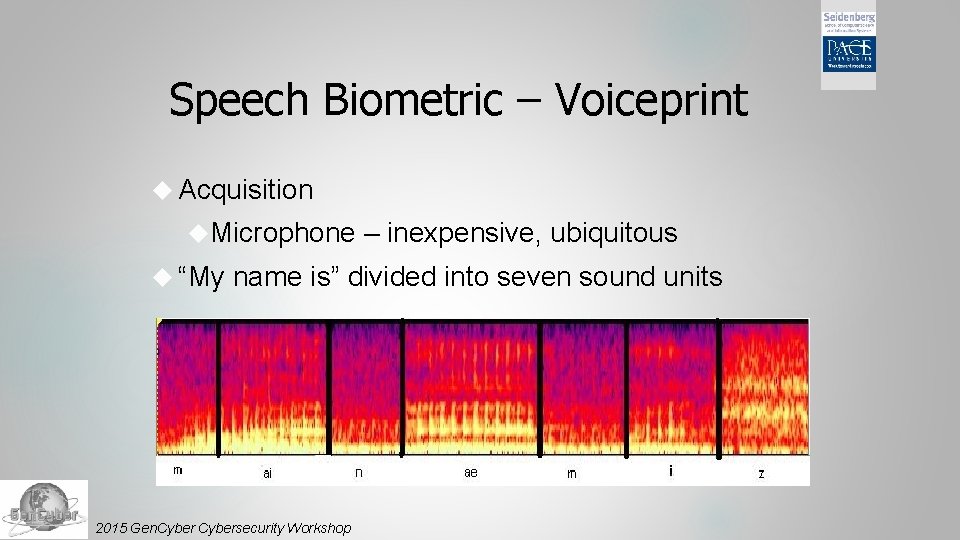 Speech Biometric – Voiceprint Acquisition Microphone “My – inexpensive, ubiquitous name is” divided into
