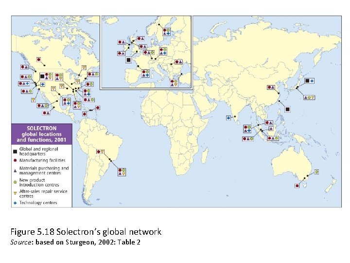Figure 5. 18 Solectron’s global network Source: based on Sturgeon, 2002: Table 2 