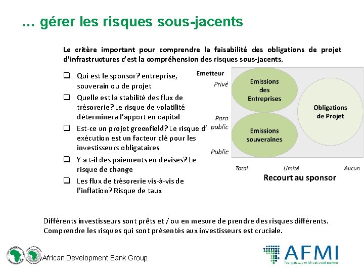 … gérer les risques sous-jacents Le critère important pour comprendre la faisabilité des obligations