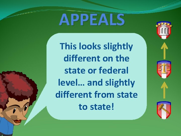 APPEALS This looks slightly different on the state or federal level… and slightly different