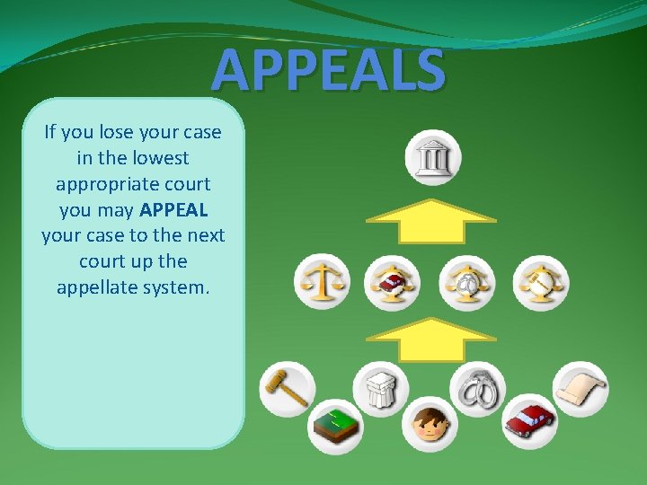 APPEALS If you lose your case in the lowest appropriate court you may APPEAL