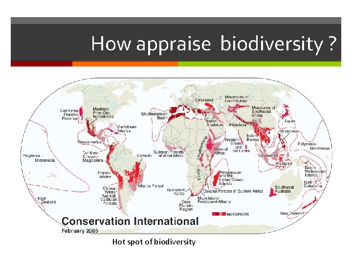 How appraise biodiversity ? Hot spot of biodiversity 