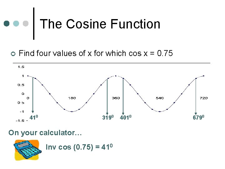 The Cosine Function ¢ Find four values of x for which cos x = The Cosine Function ¢ Find four values of x for which cos x =