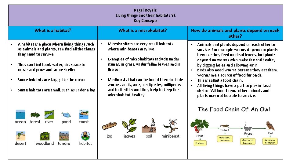 Regal Royals: Living things and their habitats Y 2 Key Concepts What is a