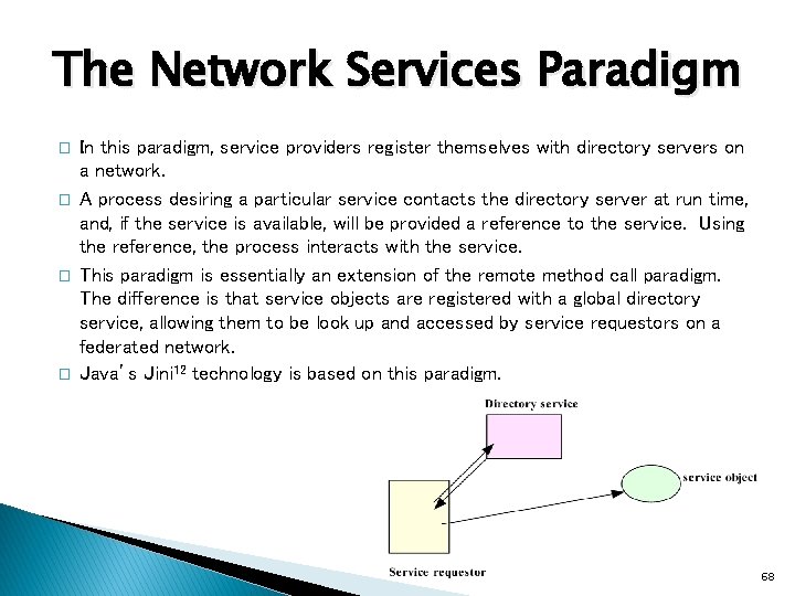 The Network Services Paradigm � � In this paradigm, service providers register themselves with