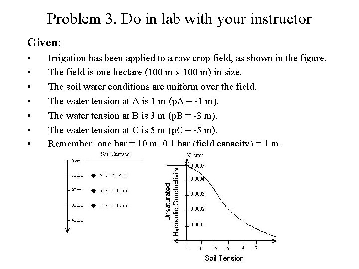 Problem 3. Do in lab with your instructor Given: • • Irrigation has been