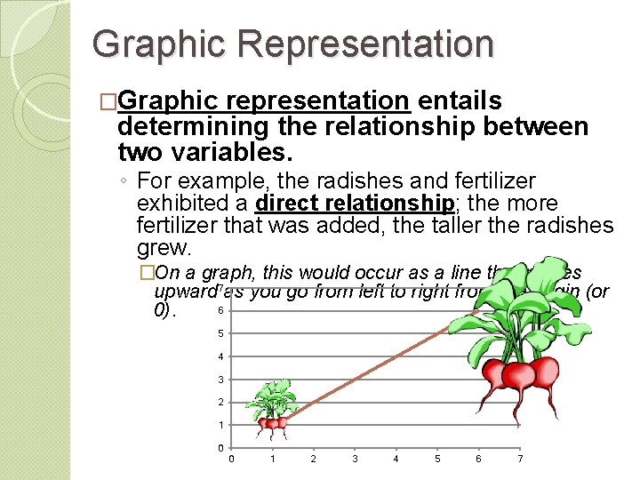 Graphic Representation �Graphic representation entails determining the relationship between two variables. ◦ For example,