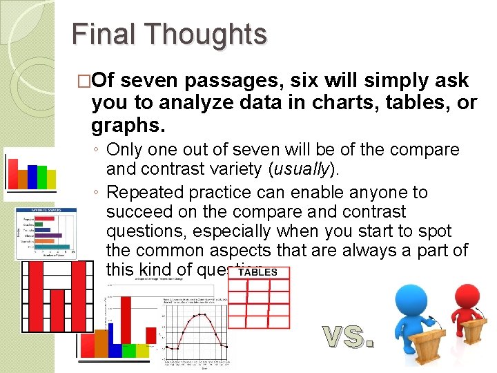Final Thoughts �Of seven passages, six will simply ask you to analyze data in