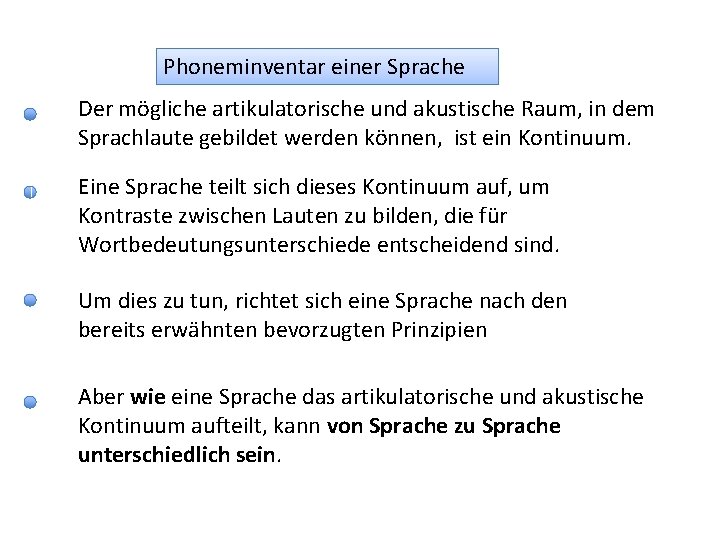 Phoneminventar einer Sprache Der mögliche artikulatorische und akustische Raum, in dem Sprachlaute gebildet werden