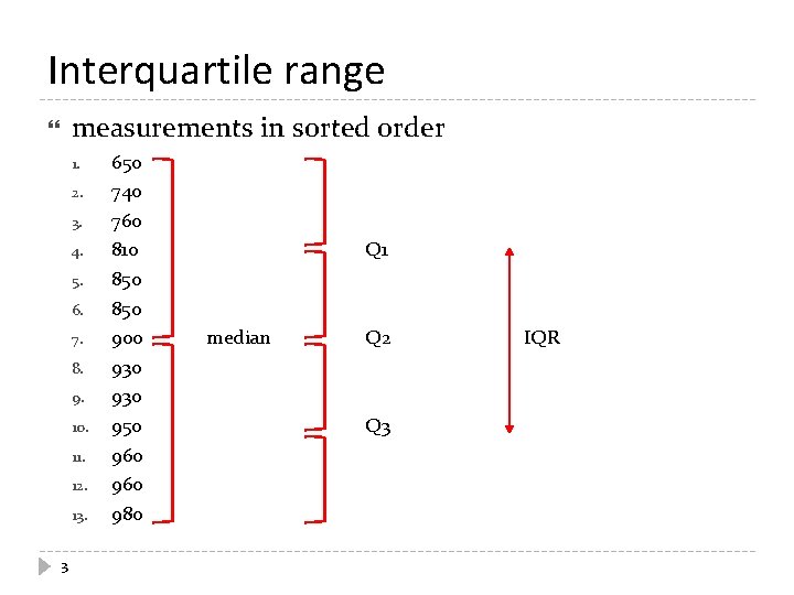 Interquartile range measurements in sorted order 1. 2. 3. 4. 5. 6. 7. 8.