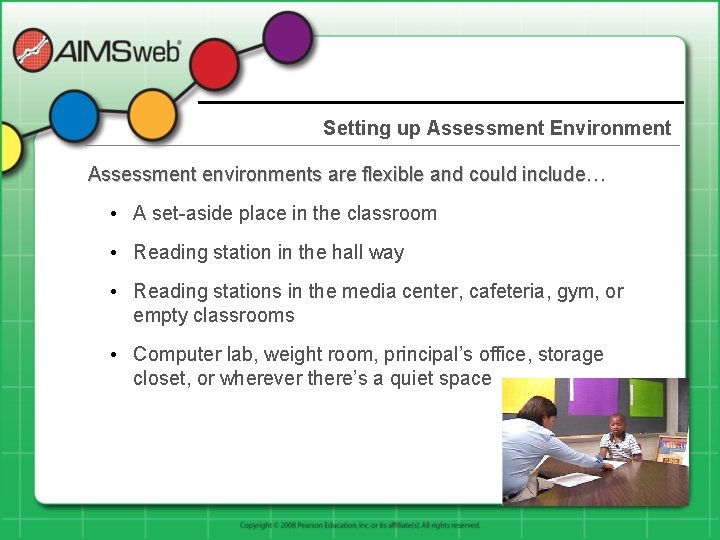 Setting up Assessment Environment Assessment environments are flexible and could include… • A set-aside