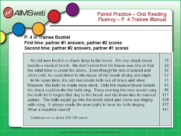 Paired Practice – Oral Reading Fluency – P. 4 Trainee Manual P. 4 in