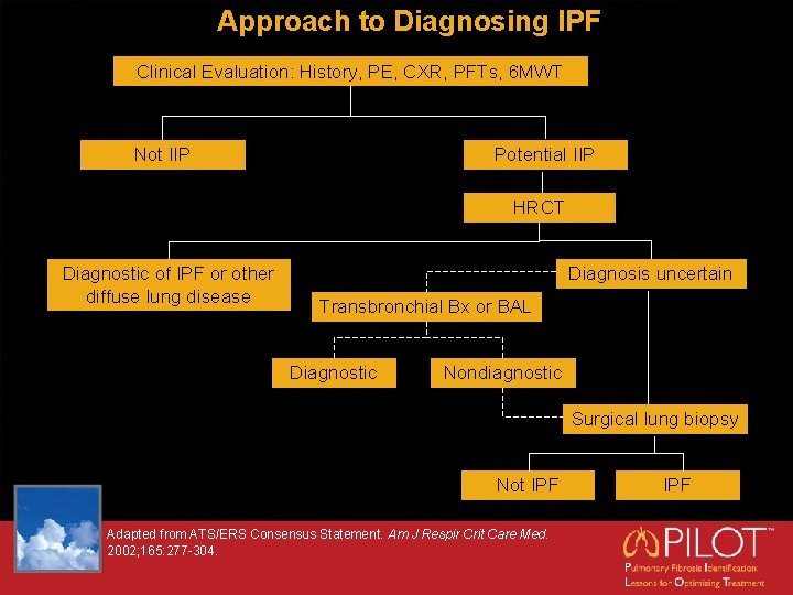 Approach to Diagnosing IPF Clinical Evaluation: History, PE, CXR, PFTs, 6 MWT Not IIP