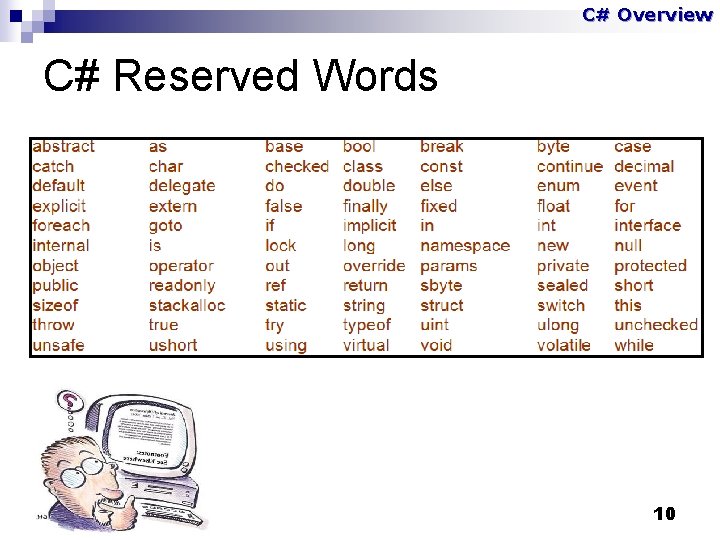 C# Overview C# Reserved Words 10 