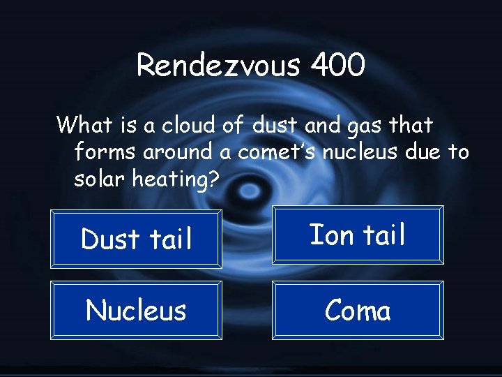 Rendezvous 400 What is a cloud of dust and gas that forms around a