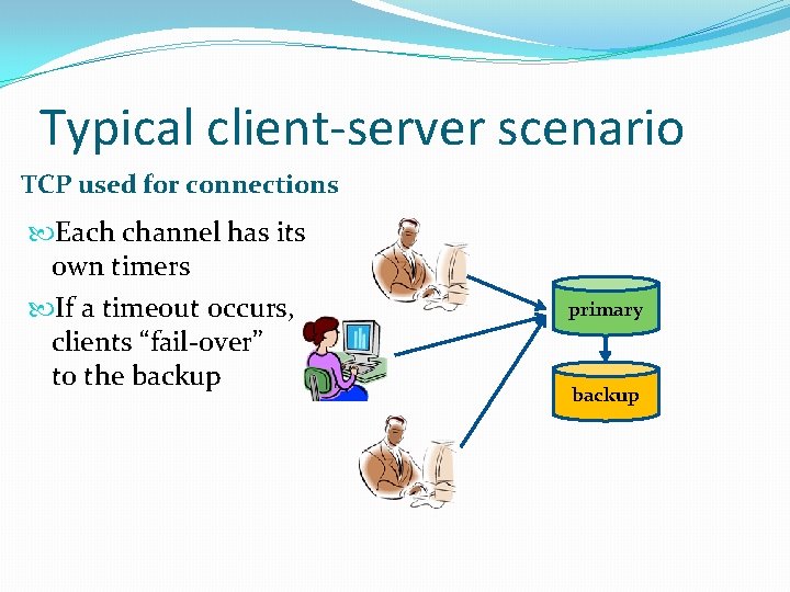 Typical client-server scenario TCP used for connections Each channel has its own timers If