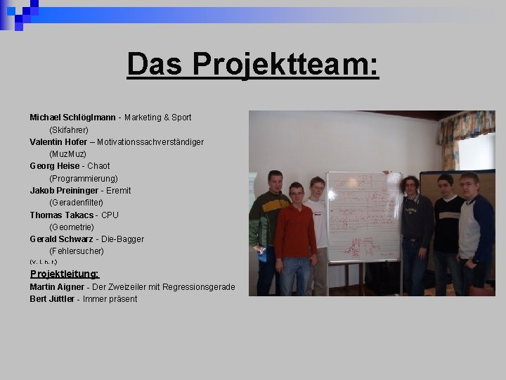 Das Projektteam: Michael Schlöglmann - Marketing & Sport (Skifahrer) Valentin Hofer – Motivationssachverständiger (Muz.