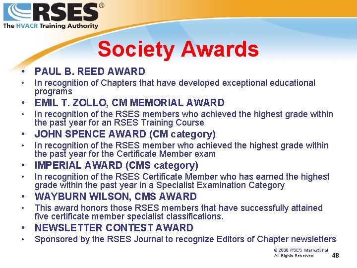 Society Awards • PAUL B. REED AWARD • In recognition of Chapters that have