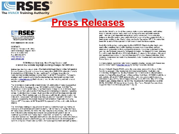 Press Releases © 2008 RSES International All Rights Reserved 58 