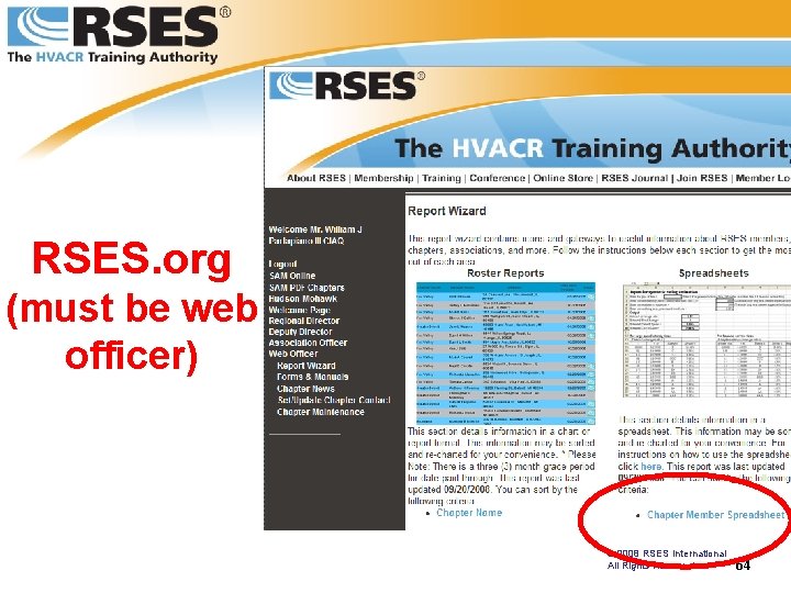 RSES. org (must be web officer) © 2008 RSES International All Rights Reserved 64