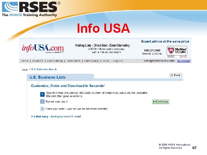 Info USA © 2008 RSES International All Rights Reserved 67 