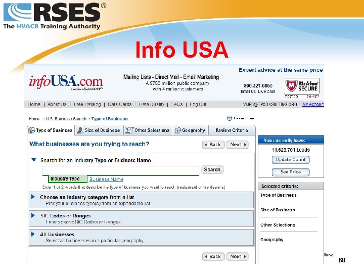 Info USA © 2008 RSES International All Rights Reserved 68 