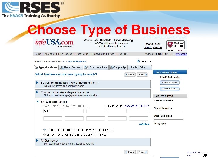 Choose Type of Business © 2008 RSES International All Rights Reserved 69 