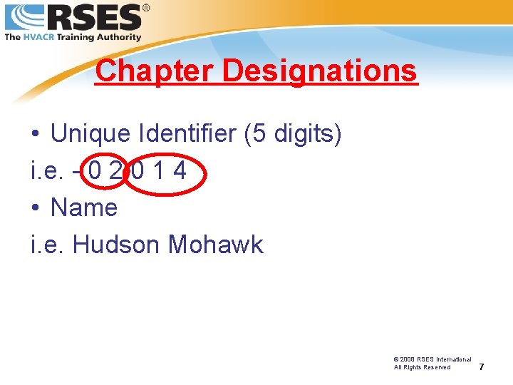 Chapter Designations • Unique Identifier (5 digits) i. e. - 0 2 0 1