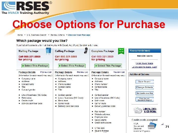 Choose Options for Purchase © 2008 RSES International All Rights Reserved 71 